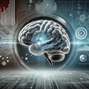 A modern abstract digital brain with data streams, symbolizing neuroscience, AI, and cognitive research.