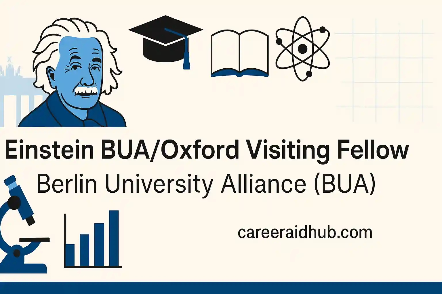 Einstein BUA Oxford Visiting Fellow banner with academic icons and Berlin University Alliance branding