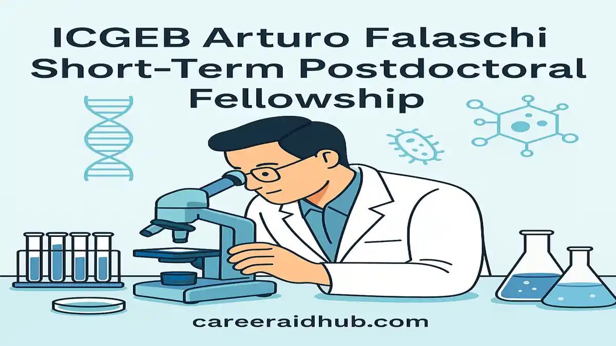 Scientist in lab working on molecular biology research for postdoctoral fellowship illustration
