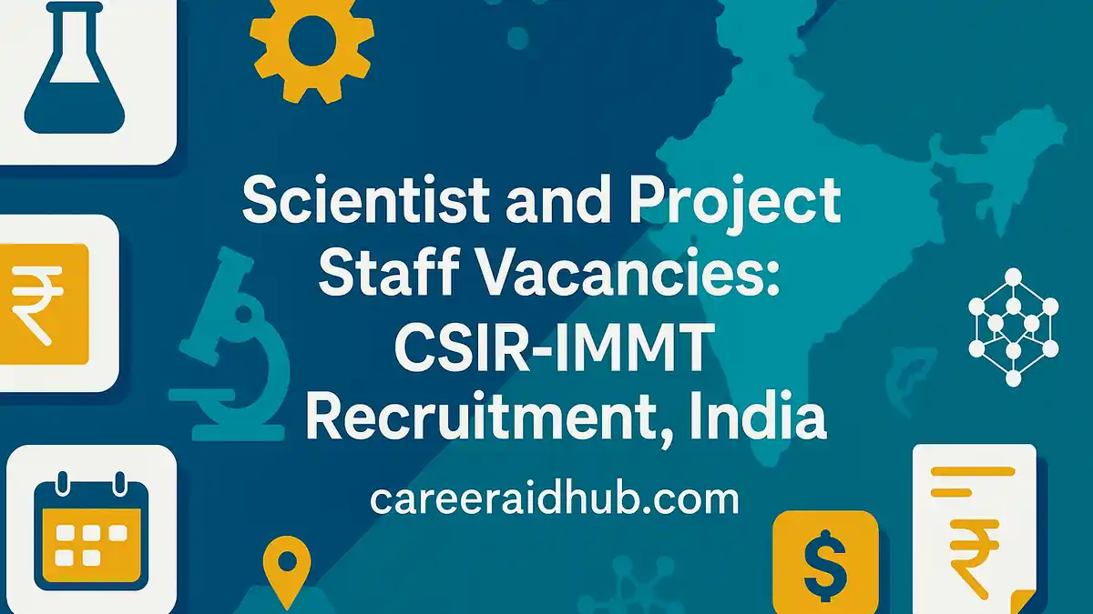 CSIR-IMMT recruitment portal screenshot showing scientist and project staff vacancies with deadlines and application links