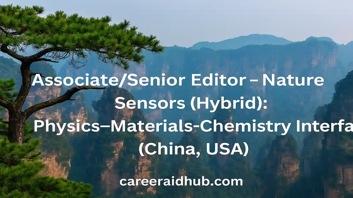 Associate or Senior Editor role at Nature Sensors, hybrid locations, peer review, commissioning content responsibilities