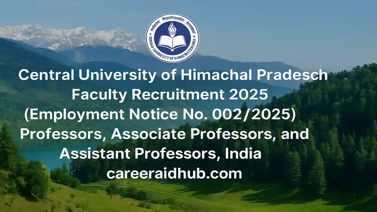 Central University of Himachal Pradesh faculty recruitment for professor and assistant professor vacancies