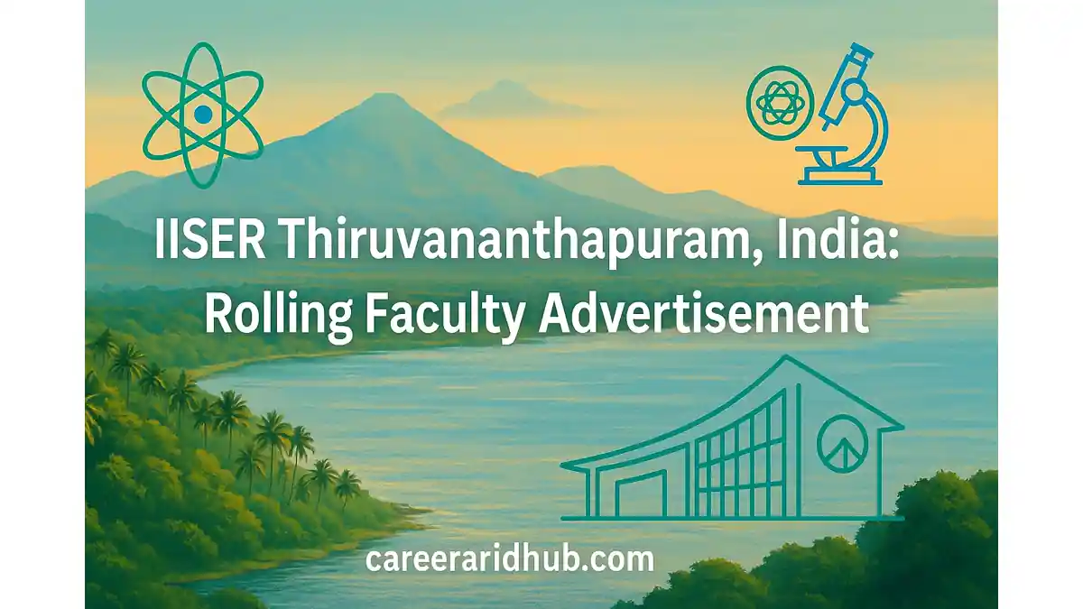 IISER Thiruvananthapuram rolling faculty advertisement for Assistant Professor vacancies, application portal, eligibility, thrust areas overview