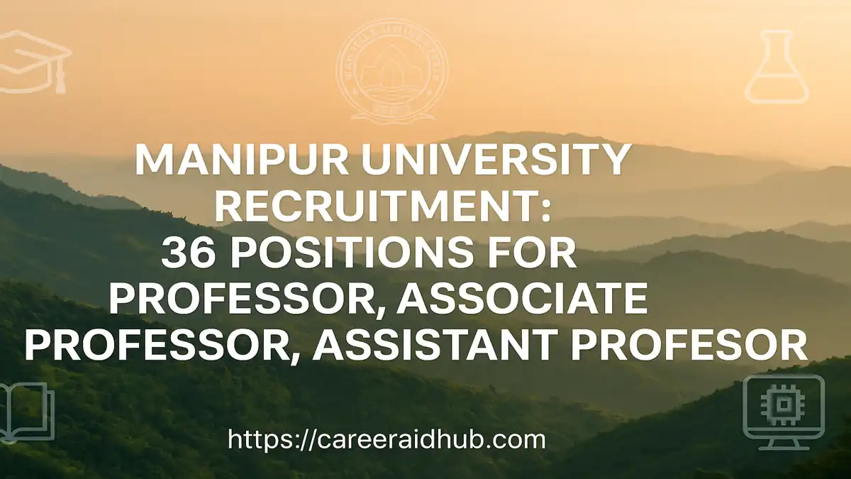 Manipur University faculty recruitment advertisement highlighting 36 teaching posts, CU-Chayan application process, departments, fees, deadlines