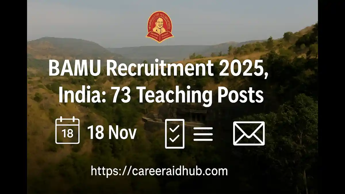 BAMU faculty recruitment notice showcasing 73 teaching posts, application deadlines, ATR process, eligibility guidelines summary