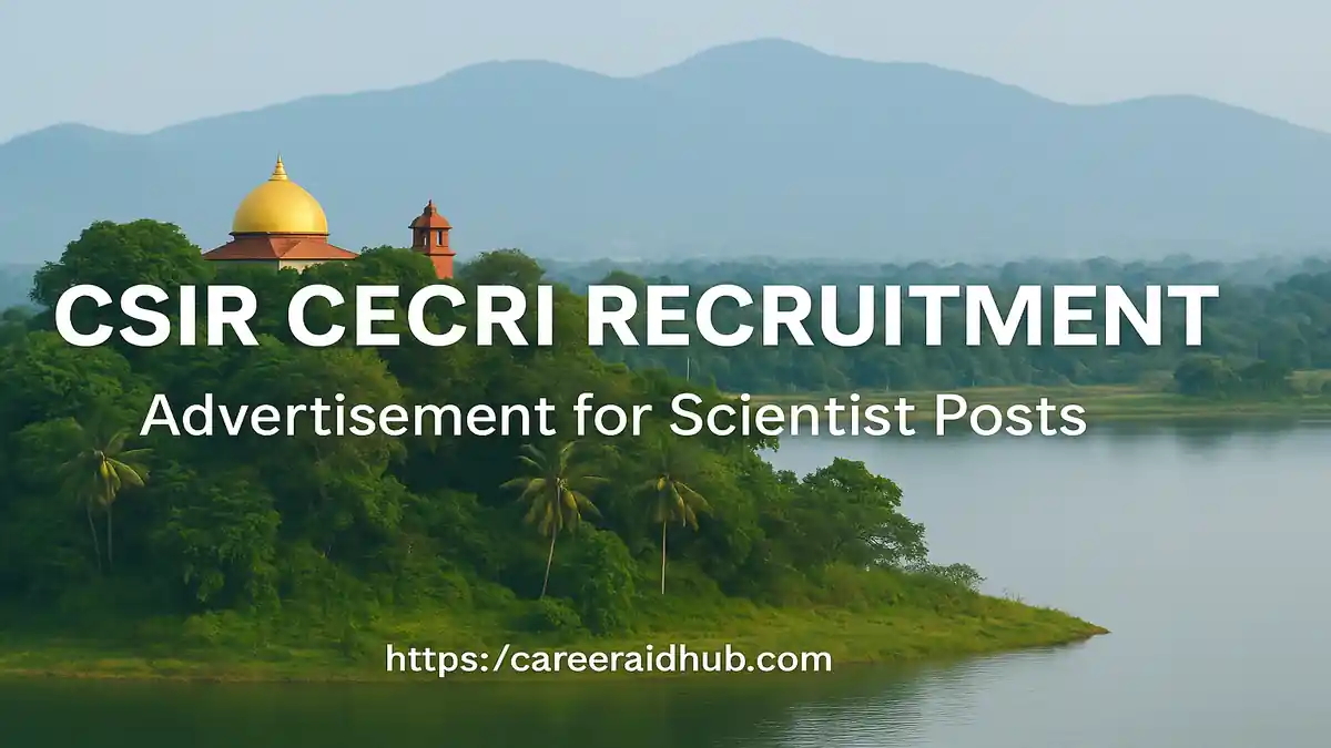 CSIR CECRI scientist recruitment banner with electrochemical lab visuals highlighting government research jobs and opportunities