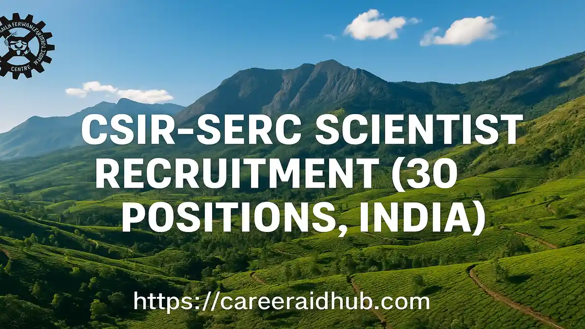CSIR SERC scientist recruitment banner showing 30 positions in Chennai India for structural engineering