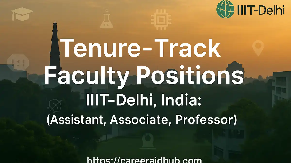 IIIT-Delhi tenure-track faculty recruitment for Assistant, Associate, Professor roles with research, teaching, mentoring, interdisciplinary opportunities