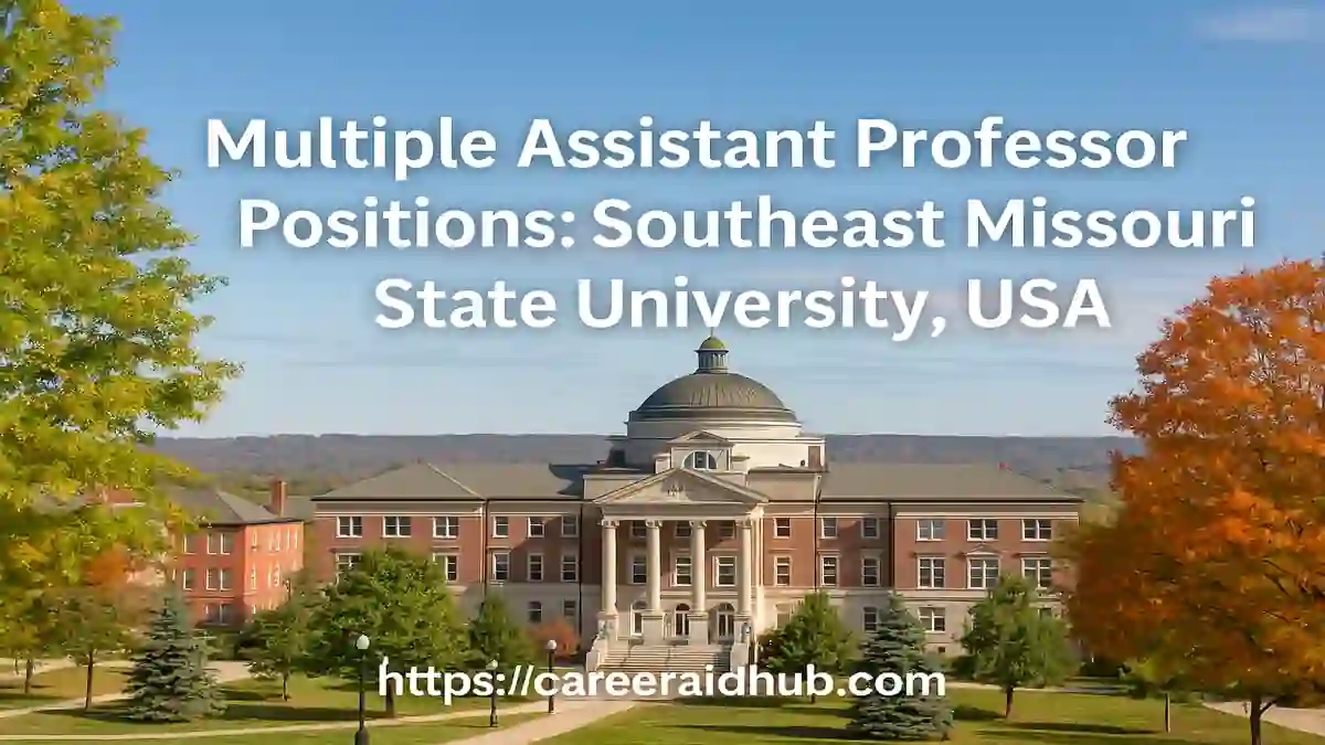 Southeast Missouri State forensic chemistry lab with assistant professor recruitment banner and science equipment icons