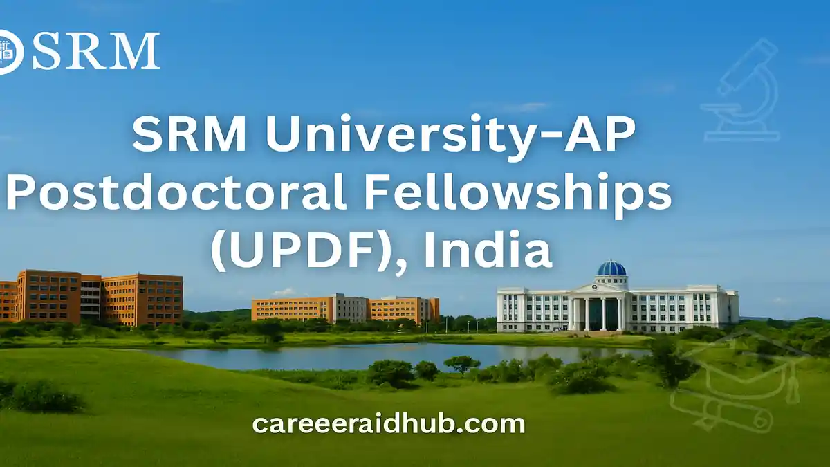 Wide view of SRM University-AP campus showcasing modern labs and postdoctoral research fellowship opportunities India