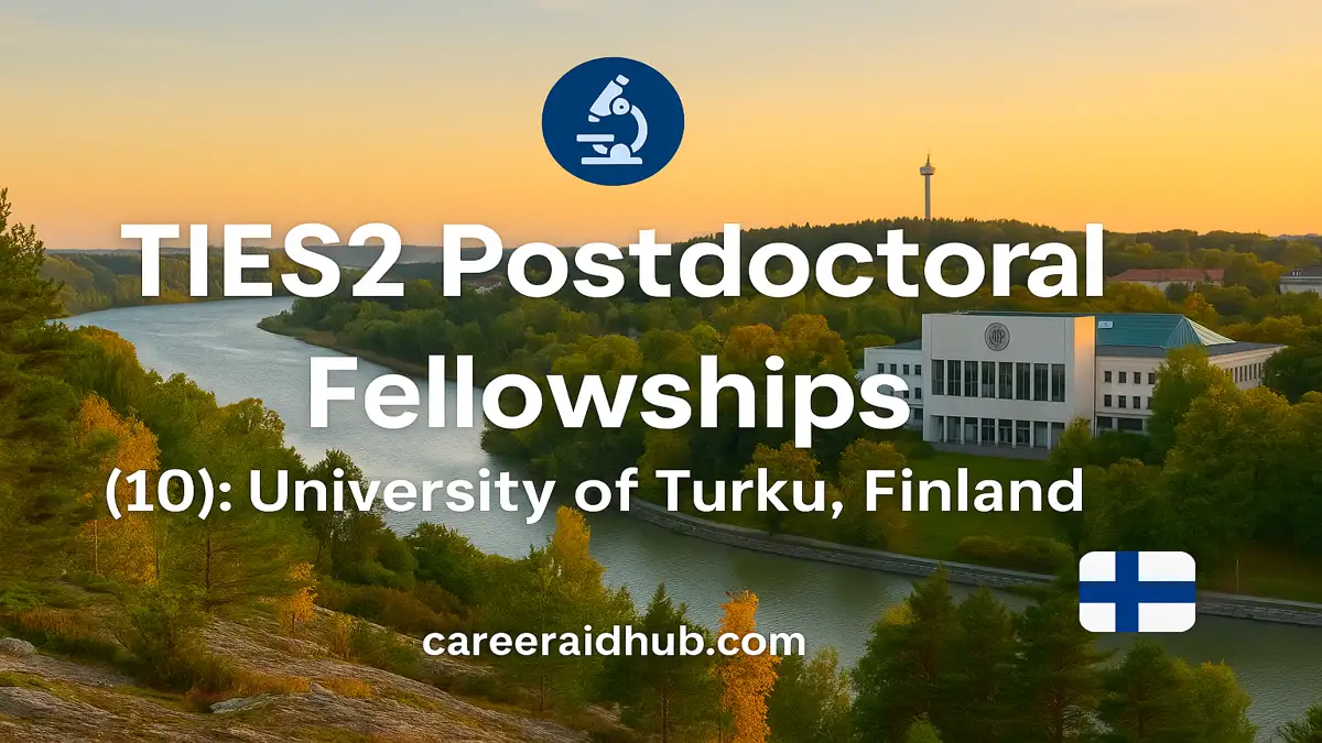 Scenic Turku campus banner promoting TIAS TIES2 postdoctoral research fellowships and vacancies for international scholars