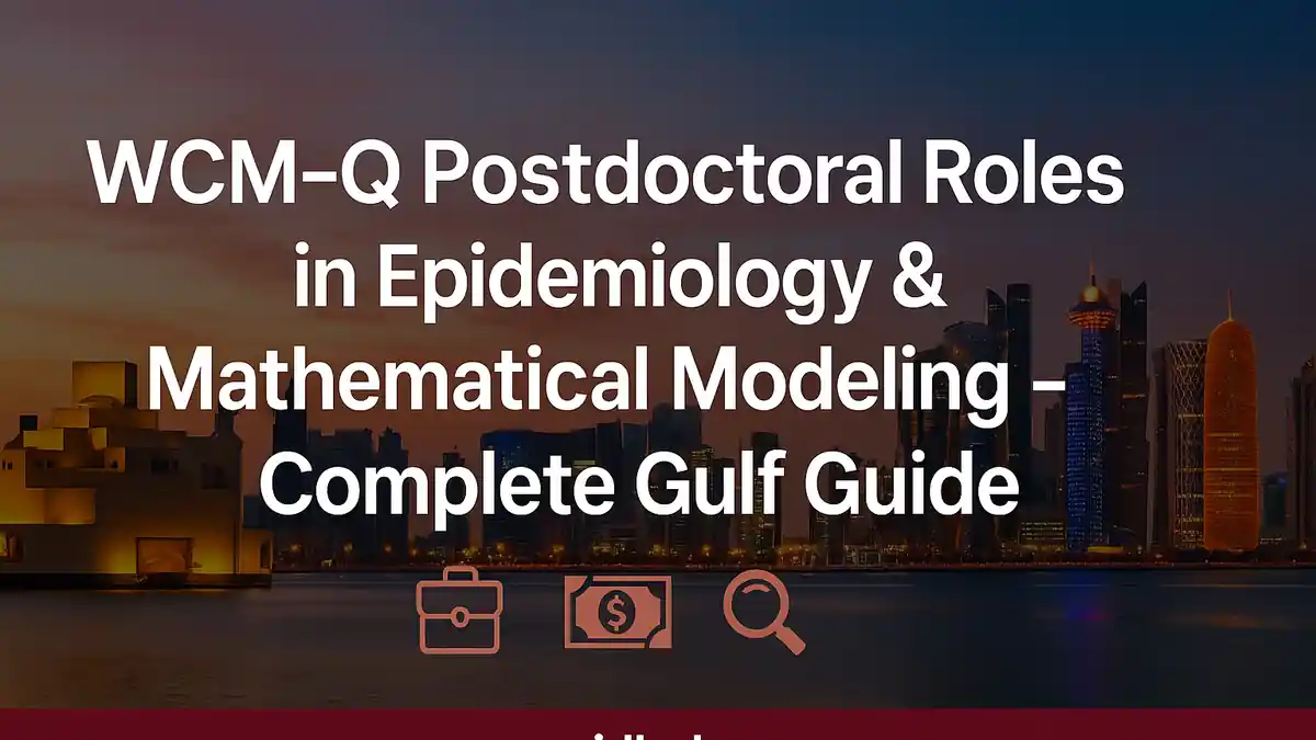 WCM-Q postdoctoral opportunities in epidemiology and mathematical modeling within research labs, Doha campus skyline background.