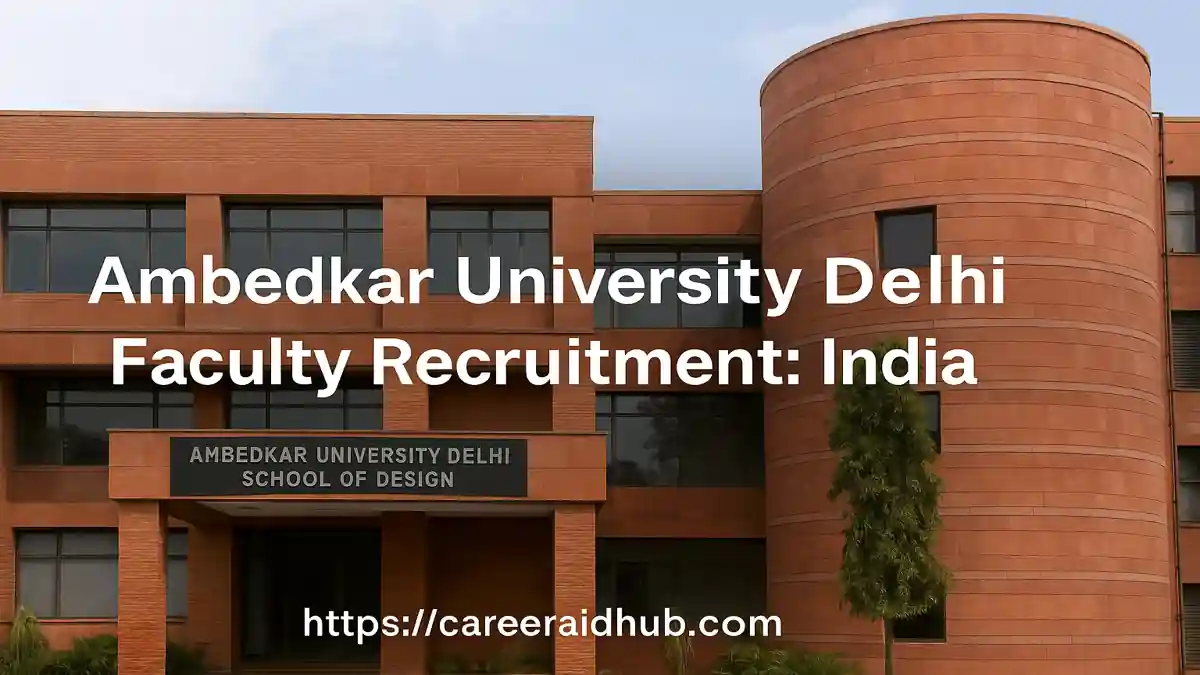 Ambedkar University Delhi School of Design faculty recruitment banner highlighting professor post on deputation basis