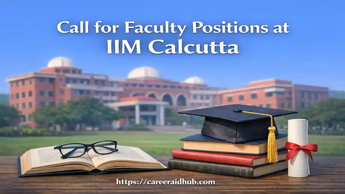 IIM Calcutta faculty positions article cover with campus-themed academic visuals and recruitment-focused headline text.