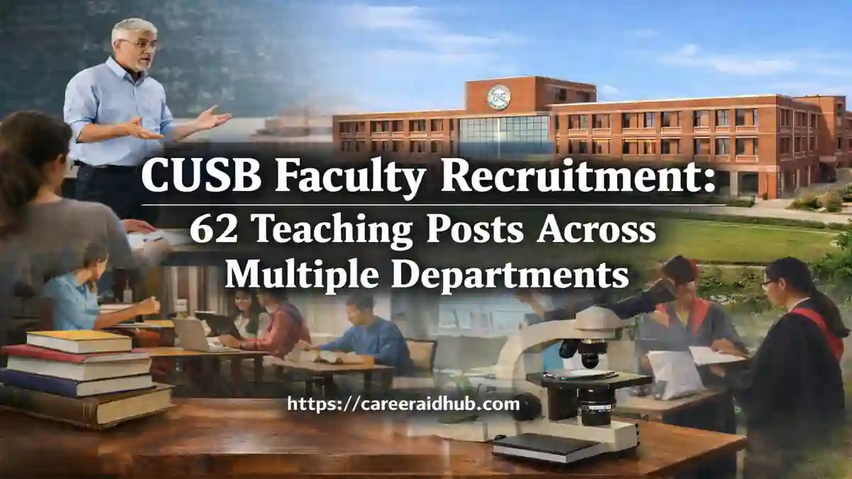 Central University of South Bihar faculty recruitment graphic showing teaching posts across disciplines and schools