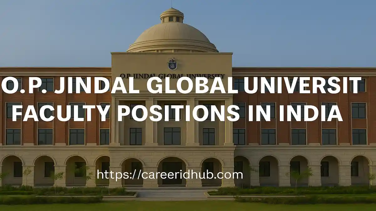 Faculty recruitment banner for O.P. Jindal Global University India, announcing teaching positions across multiple disciplines